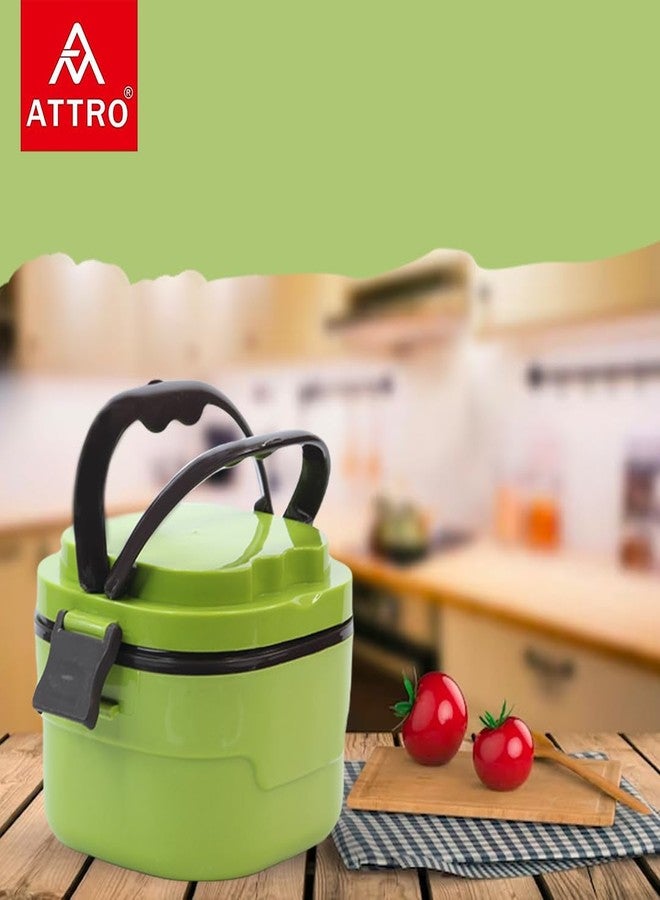 Attro Foody Insulated Double Wall Lunch Box with Inner Steel Conatiner & Easy to Carry Handle Perfect for Office, School, Outdoor- 400ml Olive Green - Image 2